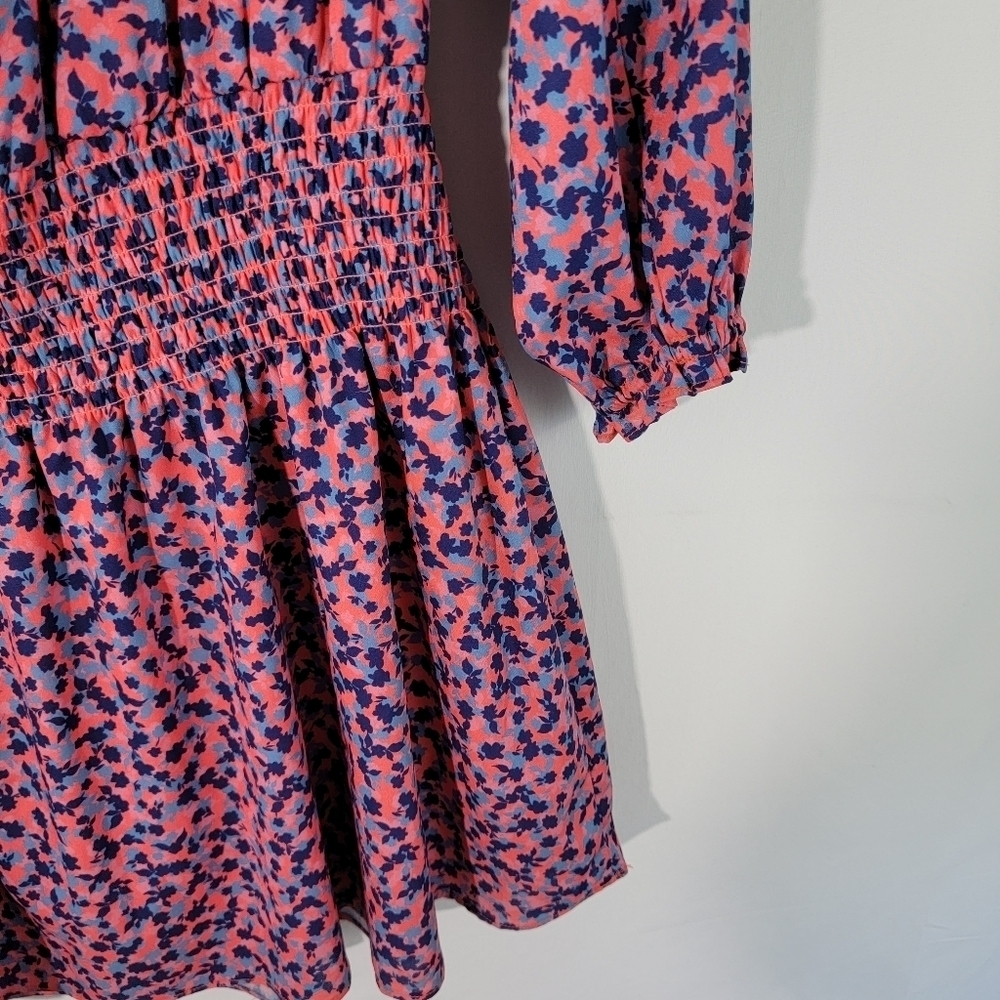 Parker Women Pink/Navy Floral Mini Dress Sz L Cottagecore Boho Praire Party - Picture 10 of 12